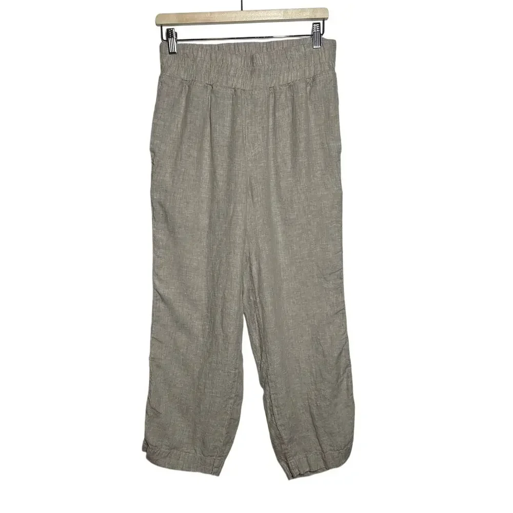 QUINCE 100% European Linen Wide Leg Pants Flax Beige Sz M Pockets Boho Beachy
